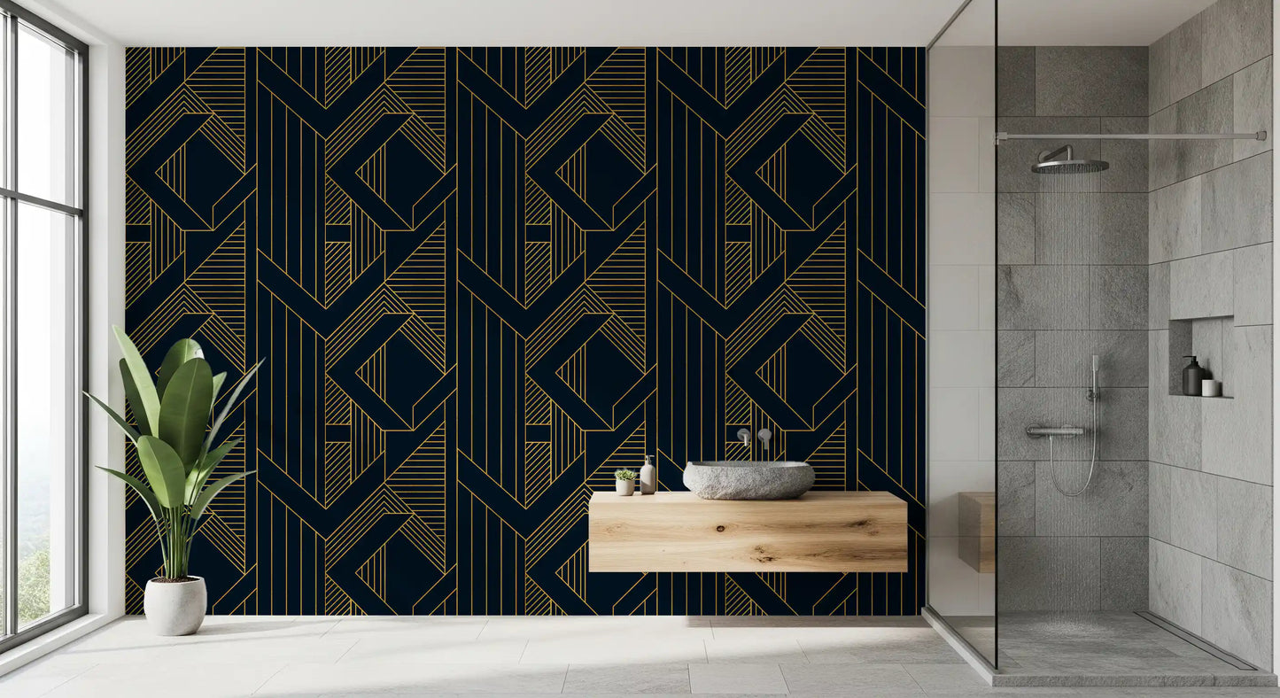 Luxurious Navy and Gold Art Deco Geometric Wallpaper