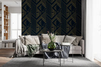 Luxurious Navy and Gold Art Deco Geometric Wallpaper