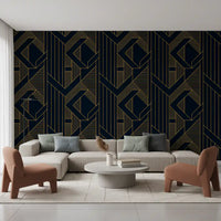 Luxurious Navy and Gold Art Deco Geometric Wallpaper