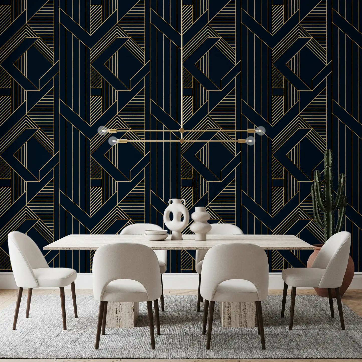 Luxurious Navy and Gold Art Deco Geometric Wallpaper