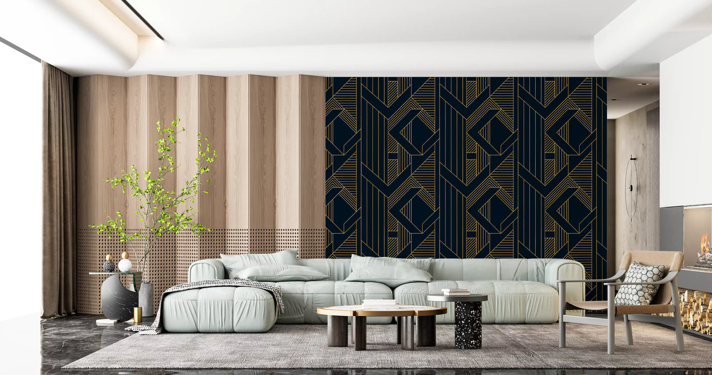 Luxurious Navy and Gold Art Deco Geometric Wallpaper
