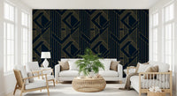Luxurious Navy and Gold Art Deco Geometric Wallpaper