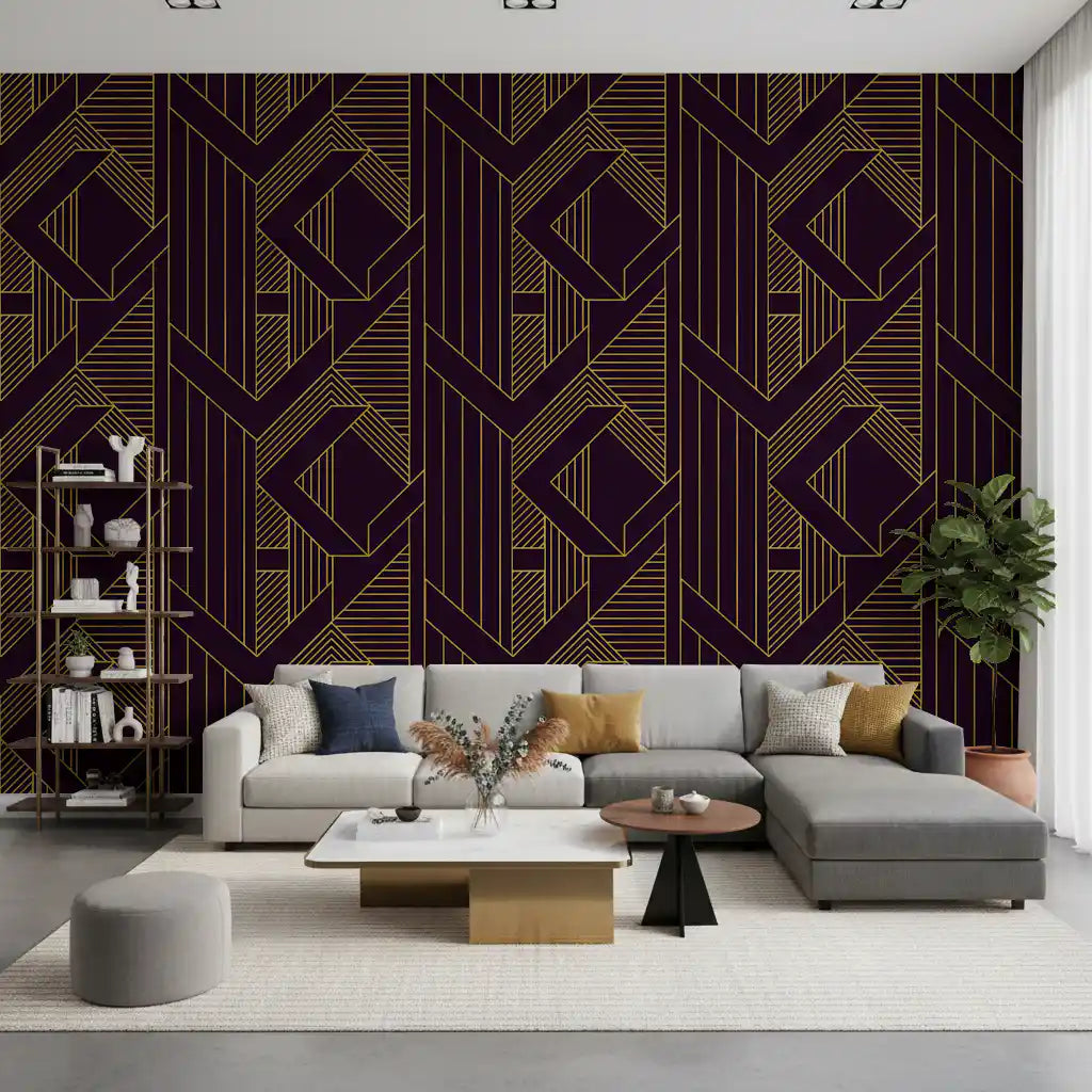 Gatsby Glamour Art Deco Purple & Gold Wallpaper