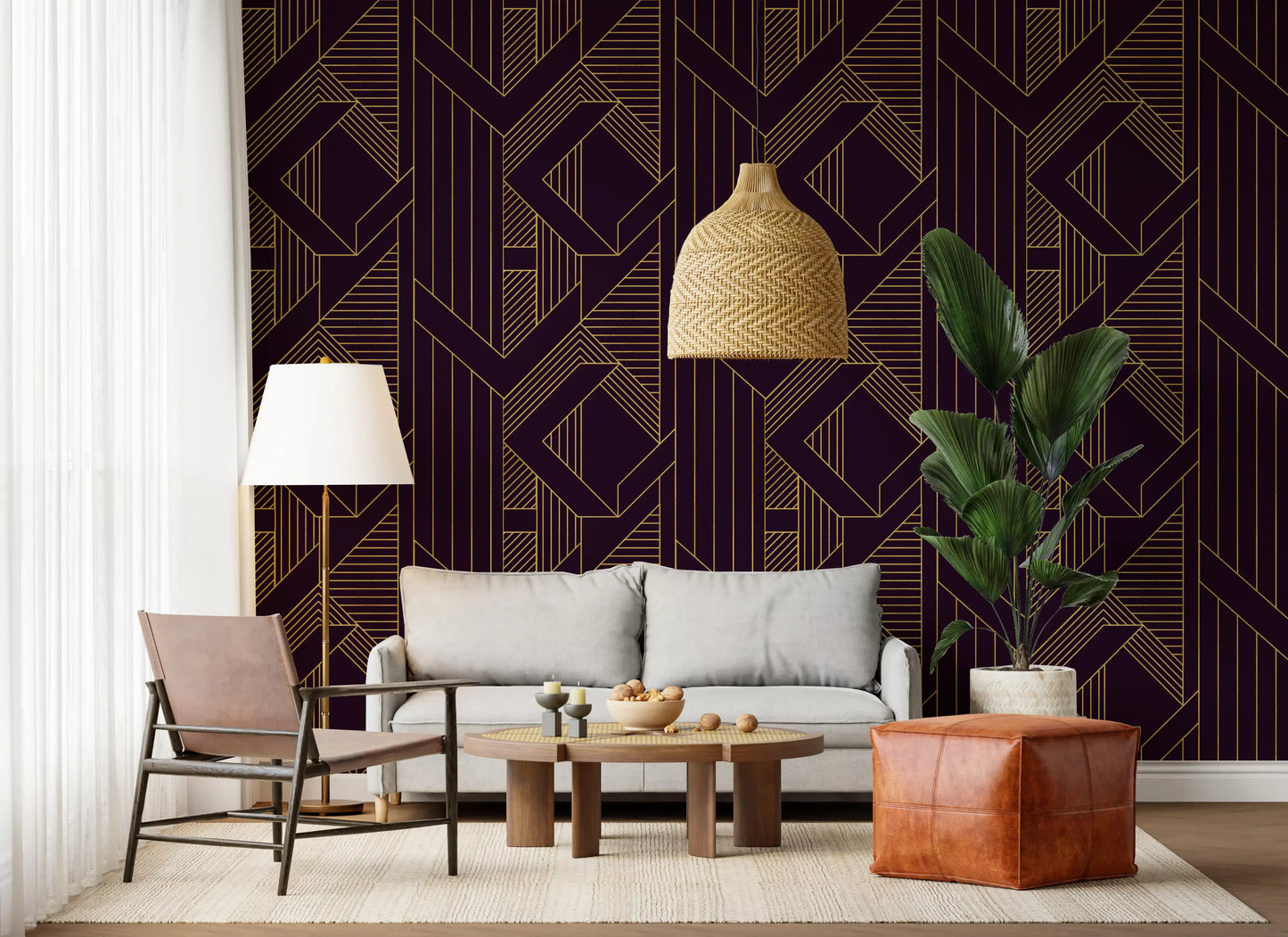Gatsby Glamour Art Deco Purple & Gold Wallpaper