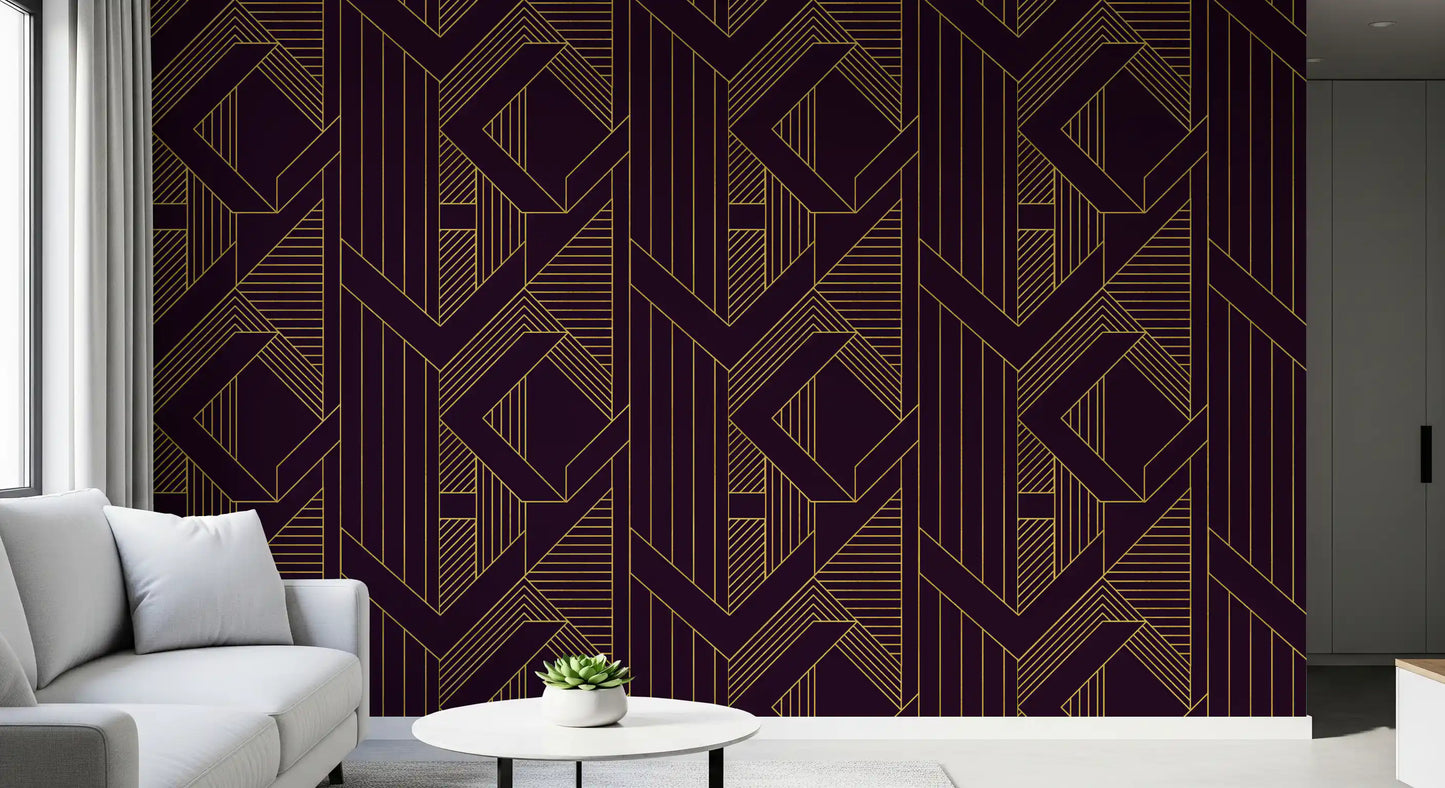 Gatsby Glamour Art Deco Purple & Gold Wallpaper