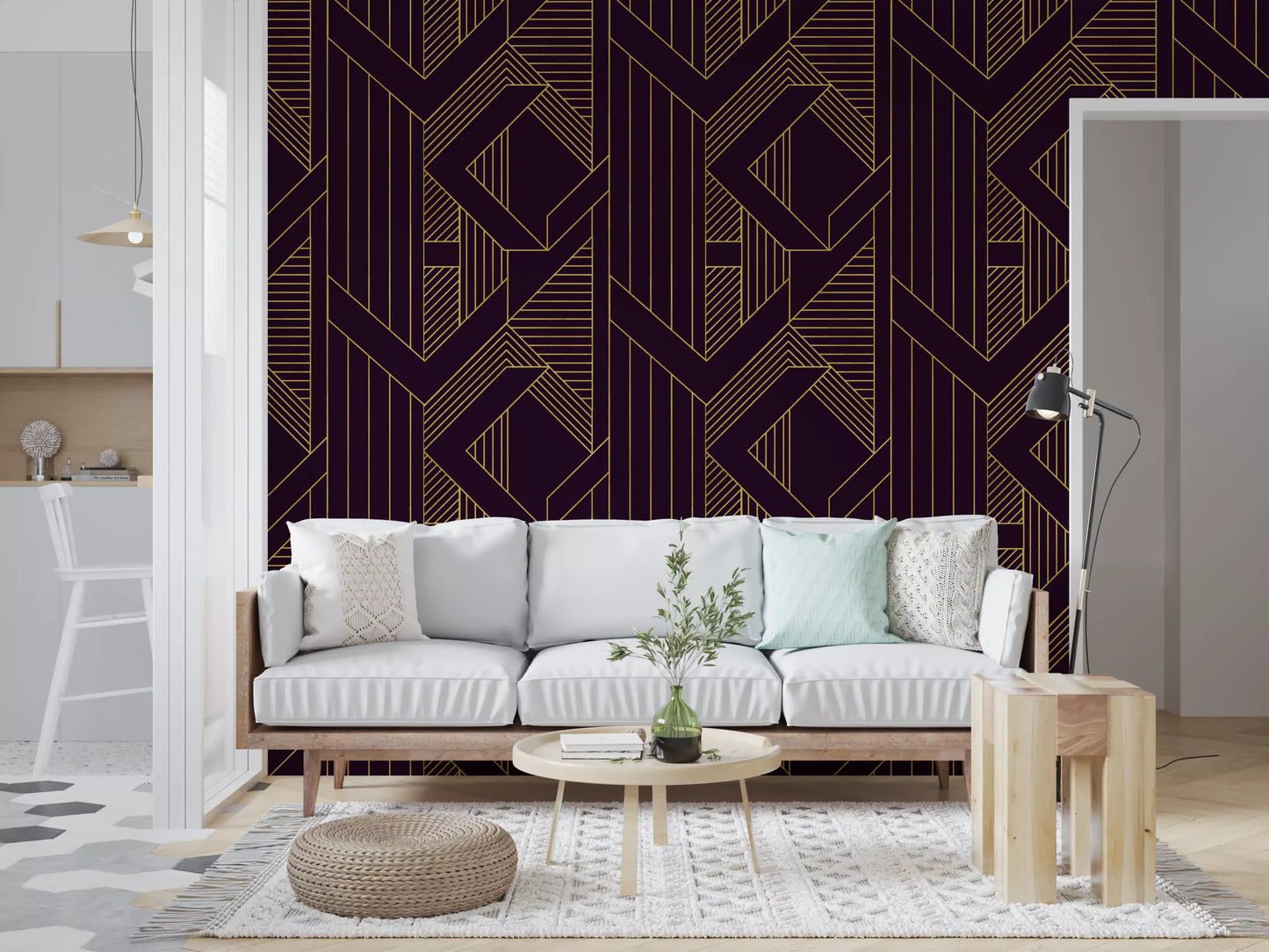 Gatsby Glamour Art Deco Purple & Gold Wallpaper