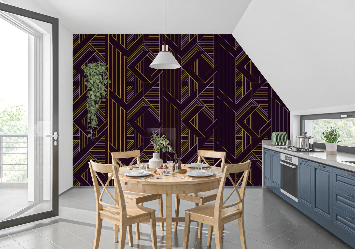 Gatsby Glamour Art Deco Purple & Gold Wallpaper