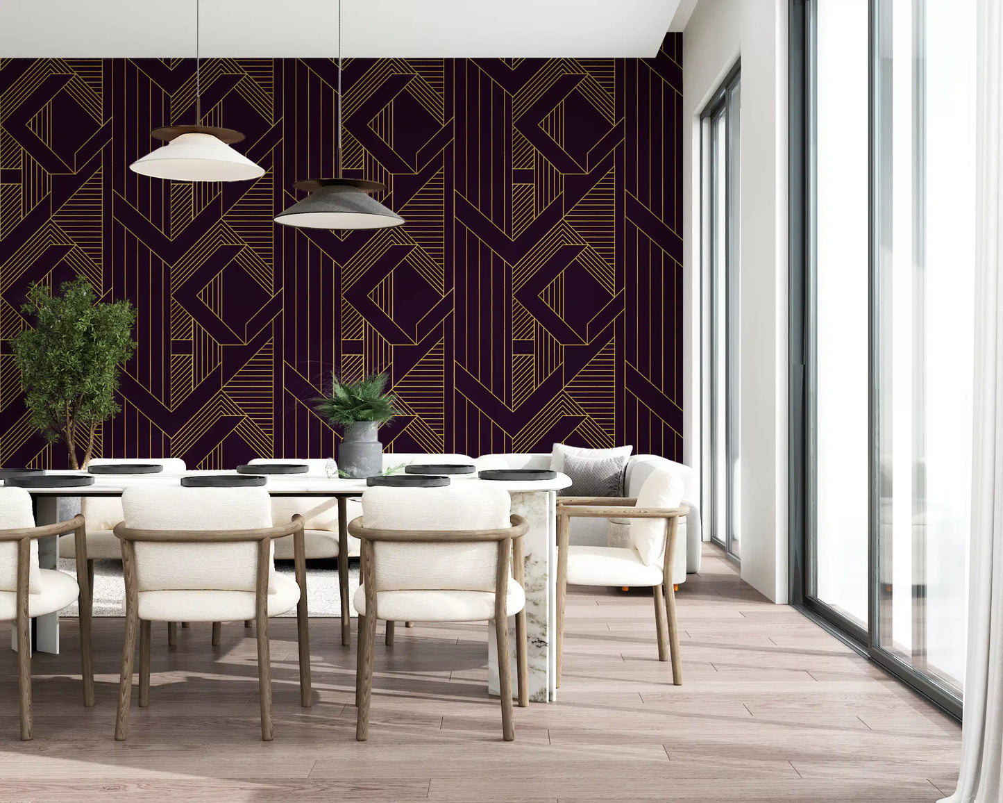 Gatsby Glamour Art Deco Purple & Gold Wallpaper