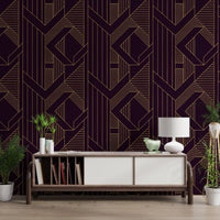 Gatsby Glamour Art Deco Purple & Gold Wallpaper