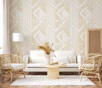 Deco Lines Gold and White Geometric Wall Art Wallpaper⁠