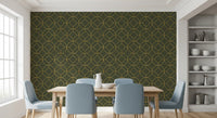 Elegant Olive and Gold Art Deco Geometric Wallpaper