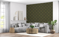Elegant Olive and Gold Art Deco Geometric Wallpaper