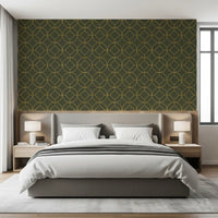 Elegant Olive and Gold Art Deco Geometric Wallpaper