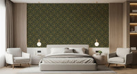 Elegant Olive and Gold Art Deco Geometric Wallpaper