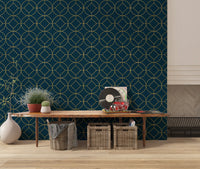 Art Deco Navy and Gold Geometric Wallpaper