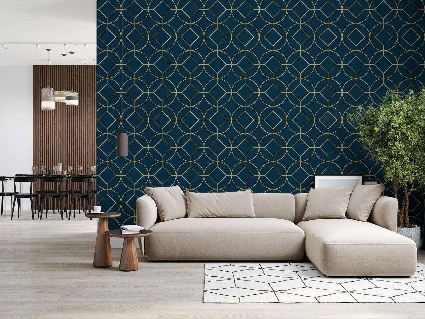 Art Deco Navy and Gold Geometric Wallpaper