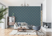 Art Deco Navy and Gold Geometric Wallpaper