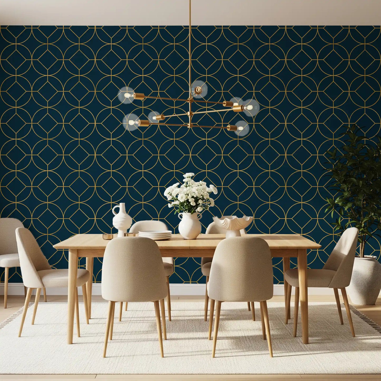 Art Deco Navy and Gold Geometric Wallpaper