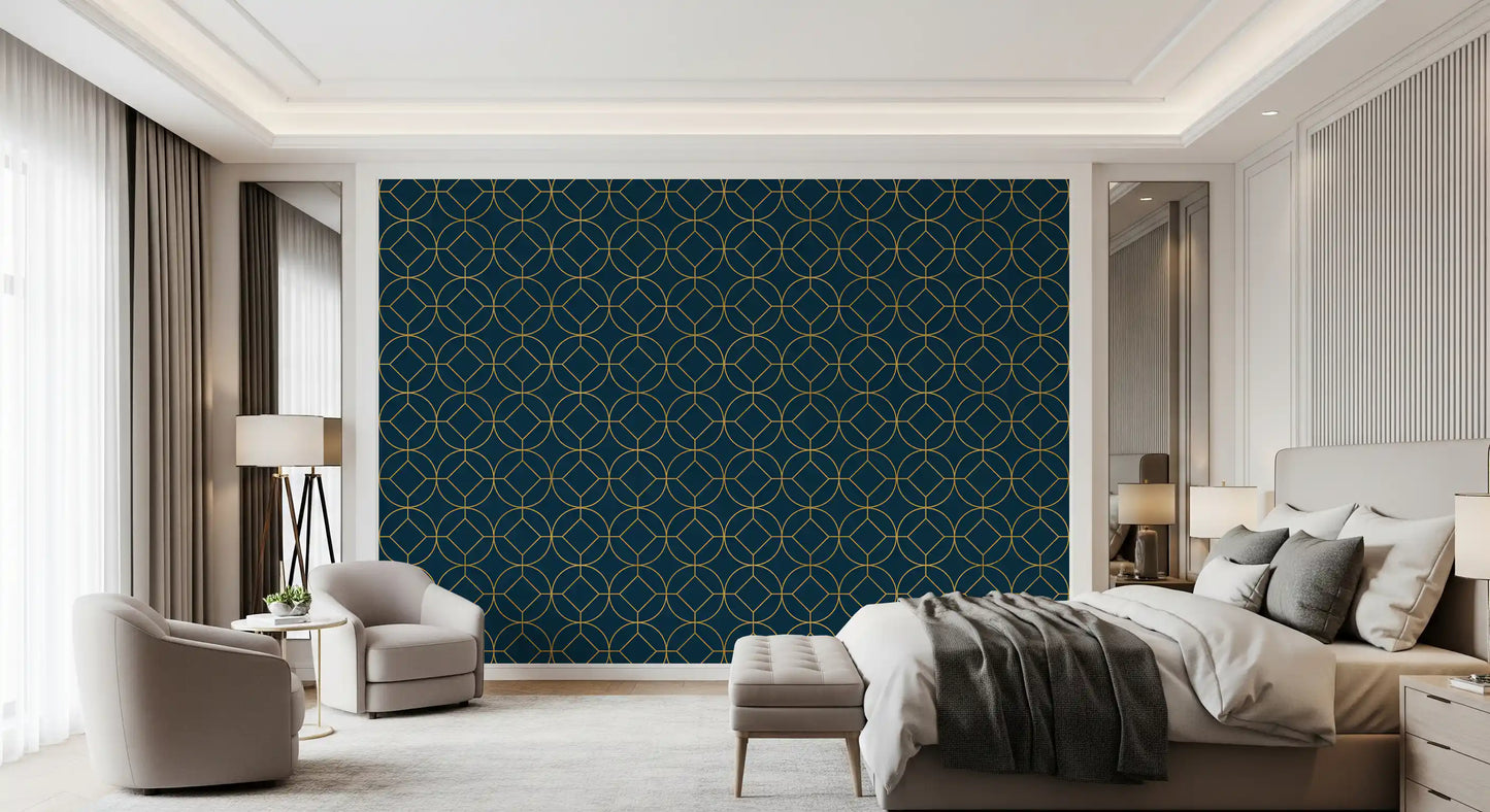 Art Deco Navy and Gold Geometric Wallpaper