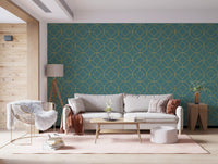 Teal and Gold Art Deco Geometric Wallpaper
