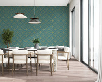 Teal and Gold Art Deco Geometric Wallpaper