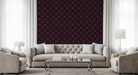Contemporary surface styled with Art Deco Gold and Plum Geometric Wallpaper form