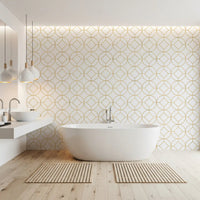 Contemporary surface geometry via Modern Luxe Gold and White Lattice Wallpaper