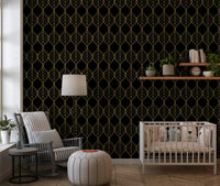 Contemporary decorative surface in Art Deco Gold and Black Leaf Wallpaper tone