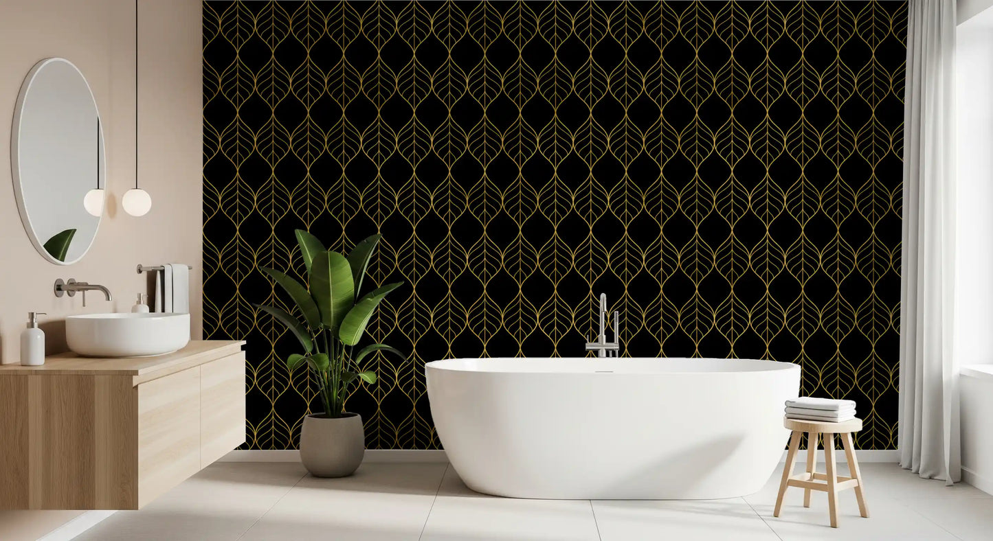 Artistic contrast layout using Art Deco Gold and Black Leaf Wallpaper visuals