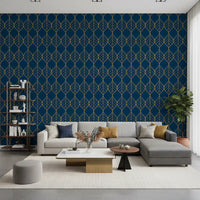 Contemporary room Gilded Art Deco Leaves Navy Wallpaper bold botanical contrast