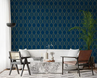 Decorative surface Gilded Art Deco Leaves Navy Wallpaper navy gold art pattern