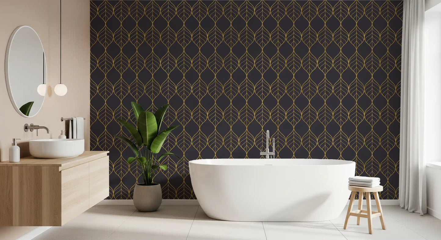 Metallic wallpaper Elegant Golden Leaf Art Deco Wallpaper