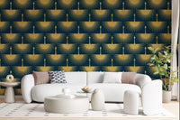 Elegant bird motif wallpaper deep turquoise finish for a living room.