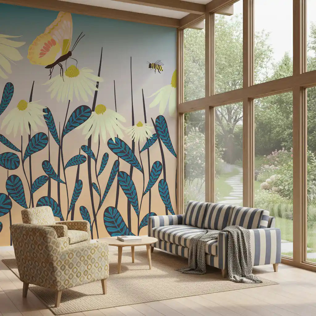 Sunny Day Daisy Garden Wall Mural Wall Mural