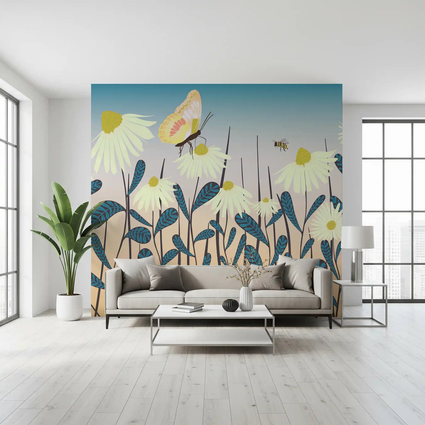 Sunny Day Daisy Garden Wall Mural Wall Mural