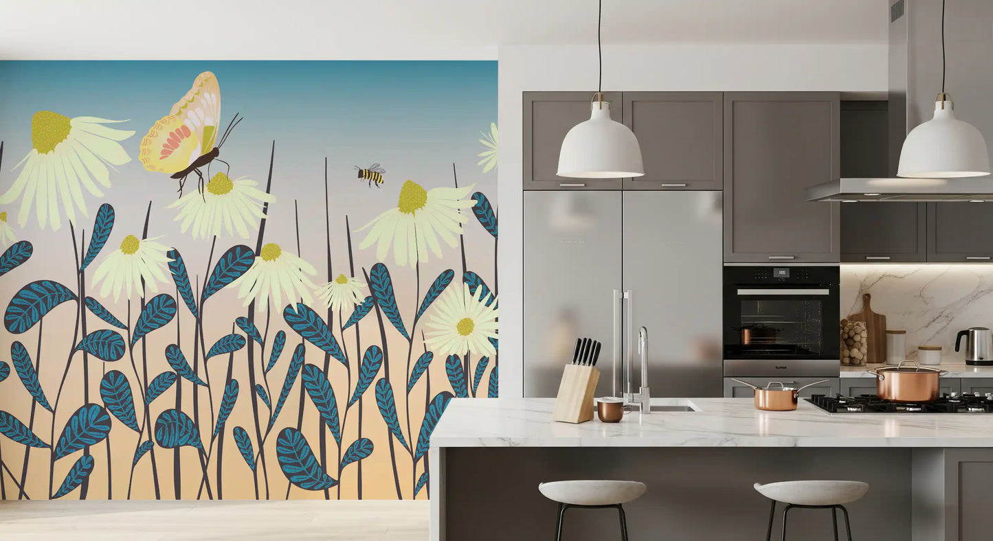 Sunny Day Daisy Garden Wall Mural Wall Mural