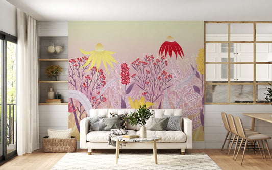 Dreamy Pastel Wildflower Meadow Wall Mural