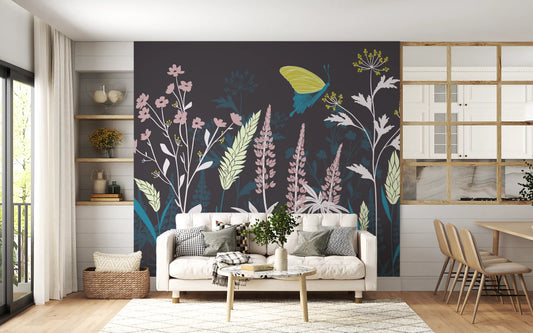 Enchanted Twilight Botanical Meadow Wall Mural