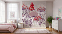 Crimson Butterfly and Mauve Garden Wallpaper Wall Mural
