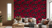 Midnight Crimson Peony Dark Floral Wallpaper Wallpaper⁠
