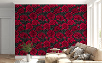 Midnight Crimson Peony Dark Floral Wallpaper Wallpaper⁠