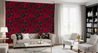Midnight Crimson Peony Dark Floral Wallpaper Wallpaper⁠