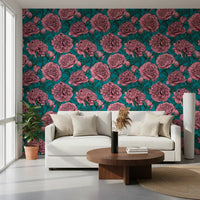 Romantic Teal Peony Botanical Wallpaper Wallpaper⁠