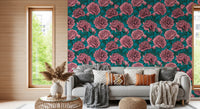 Romantic Teal Peony Botanical Wallpaper Wallpaper⁠