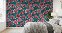 Romantic Teal Peony Botanical Wallpaper Wallpaper⁠