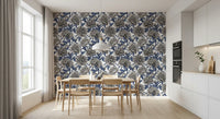 Vintage Blue and Cream Engraved Peonies Wallpaper Wallpaper⁠