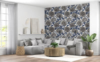 Vintage Blue and Cream Engraved Peonies Wallpaper Wallpaper⁠