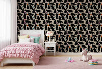 Playful Black Cats and Yarn Balls Wallpaper