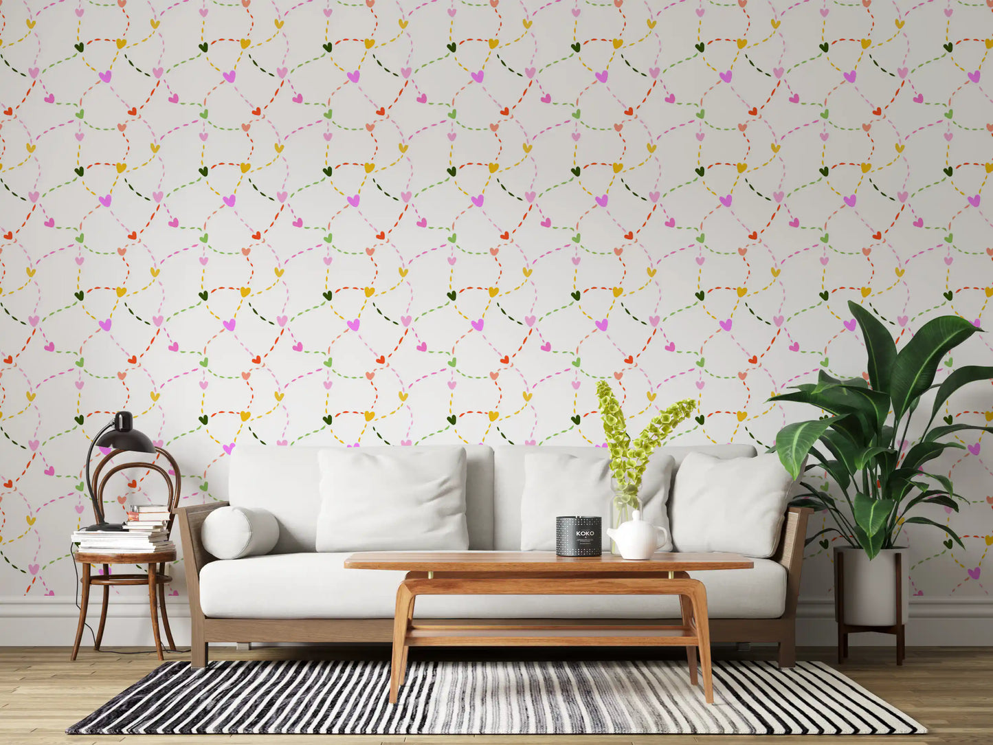 Whimsical Hearts and Dashed Trails Wallpaper⁠