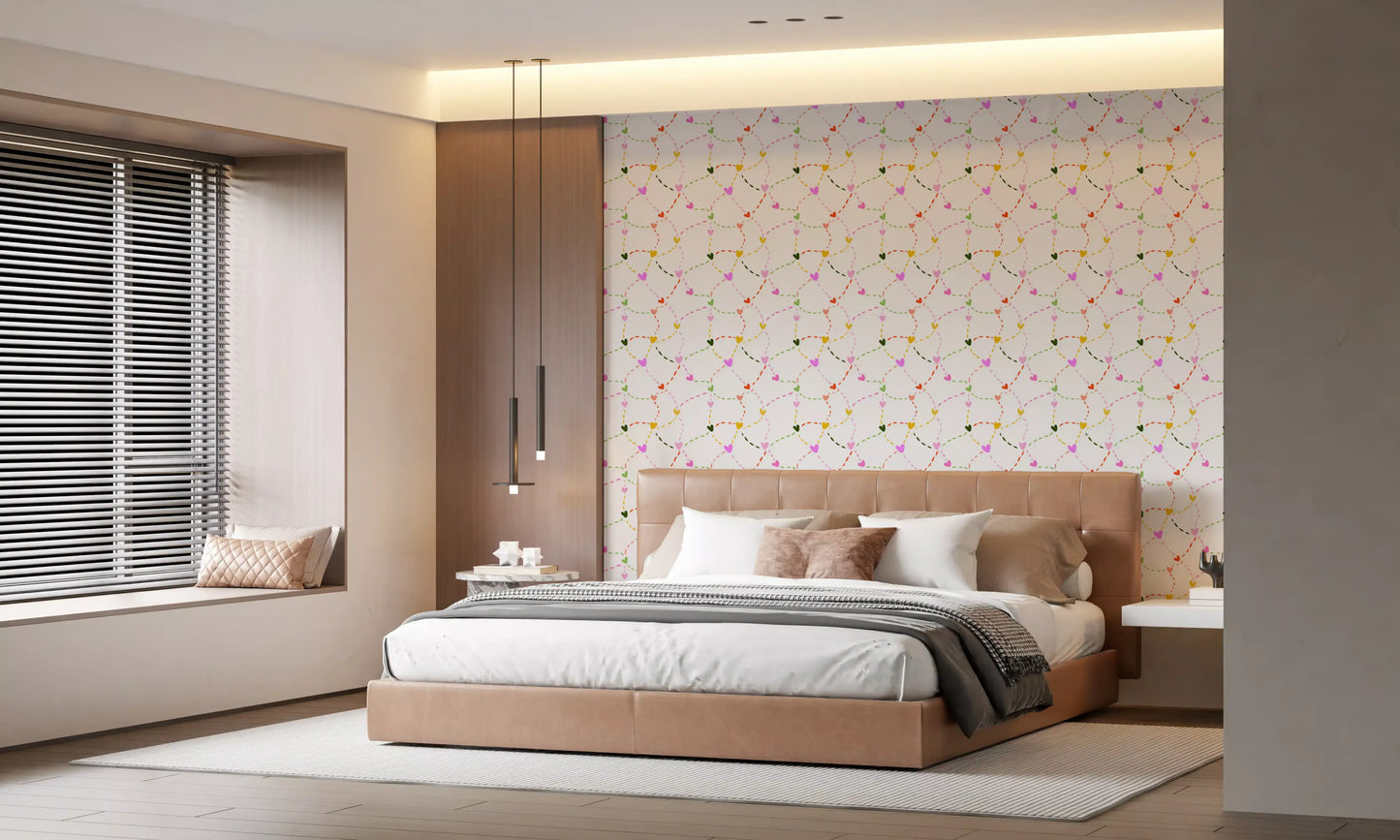 Whimsical Hearts and Dashed Trails Wallpaper⁠